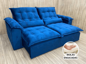 Sofá Retrátil Reclinável 2,10 Azul 506 Maricá