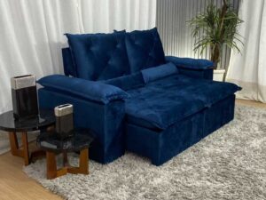 Sofá Retrátil Reclinável 2,50 m Azul 506 Athenas Premium