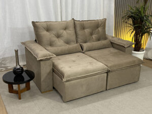 Sofá Retrátil Reclinável 1,80 m Bege 607 Athenas Premium