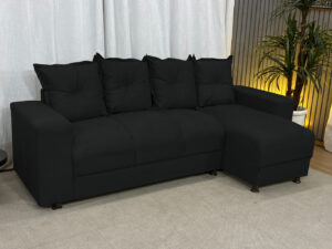 Sofá de 4 Lugares Preto 601 Chaise Ane Plus